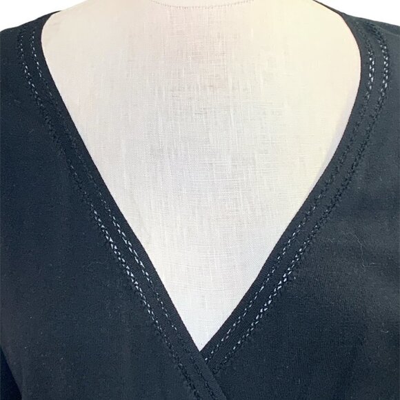 Coldwater Creek Faux Wrap Silk Blend Top Lace Trim Neckline S Black 140F - Picture 6 of 8
